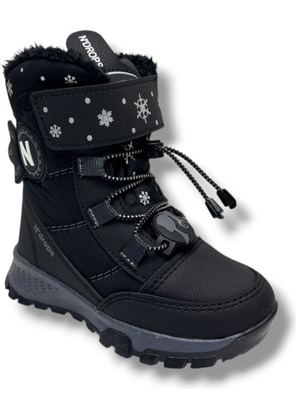 014-26 Deri Kürklü Paraşüt Kumaş Kız Çocuk Bot Siyah Füme 26-30