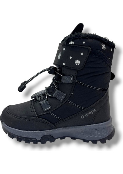 014-26 Deri Kürklü Paraşüt Kumaş Kız Çocuk Bot Siyah Füme 26-30 modelleri