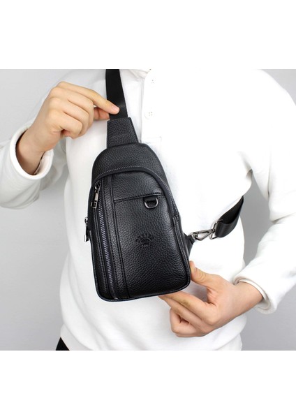 Erkek Siyah Çift Kol Çapraz Omuz Çantası Body Bag Çanta Günlük Çanta
