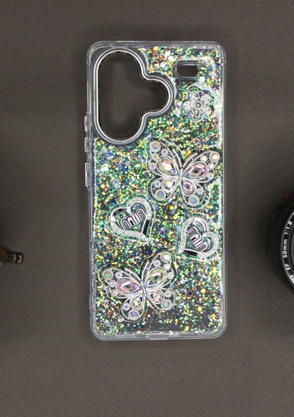 Xiaomi Redmi Note 13 Pro Plus Kılıf Kelebek Desenli Parlak Simli Kapak