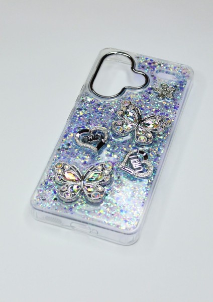 Xiaomi Redmi Note 13 Pro Plus Kılıf Kelebek Desenli Parlak Simli Kapak modelleri