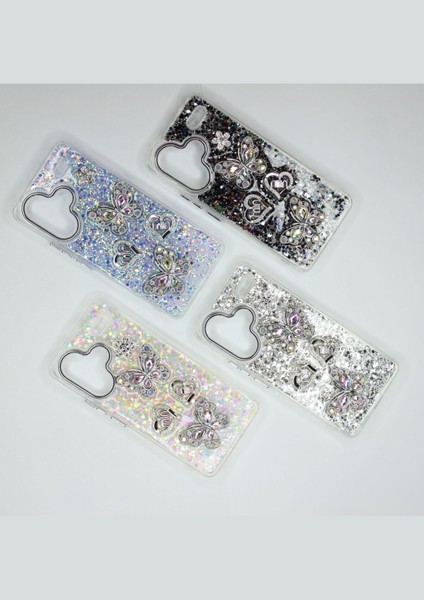 Xiaomi Redmi Note 13 Pro Plus Kılıf Kelebek Desenli Parlak Simli Kapak