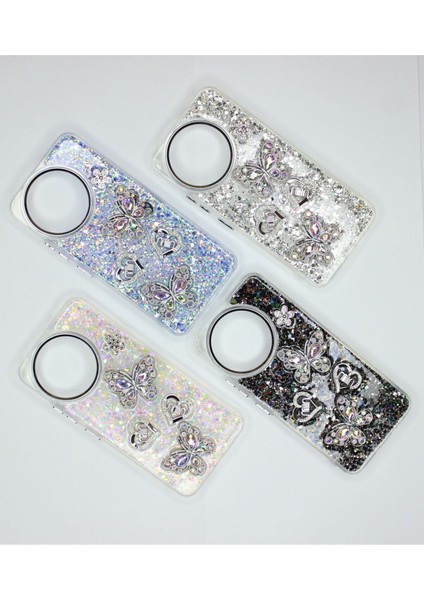 Tecno Camon 30 Kılıf Kelebek Desenli Parlak Simli Kapak