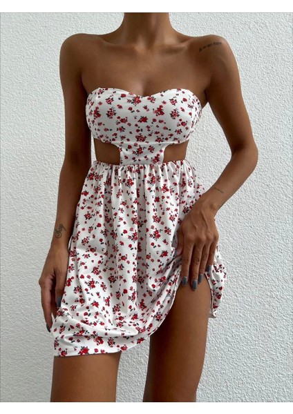 Straplez Elbise Baskılı
