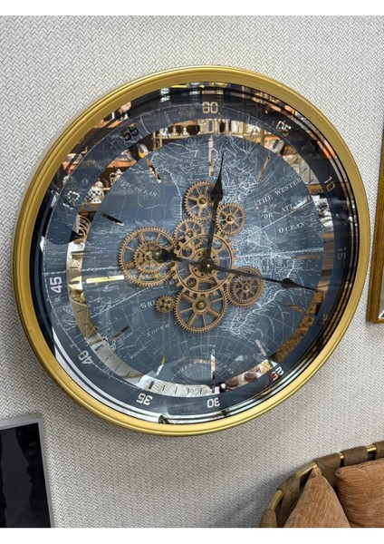 Sessiz Çarklı Dünya Haritalı Metal Duvar Saati 60 cm