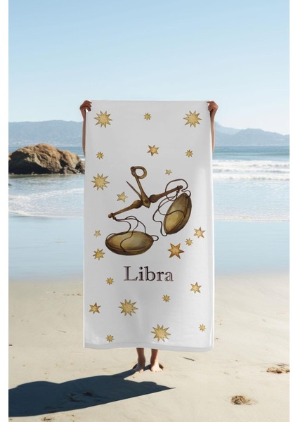 Dijital Baskı Plaj Deniz Havlusu Terazi Burcu Desenli Peştamal HVL0037