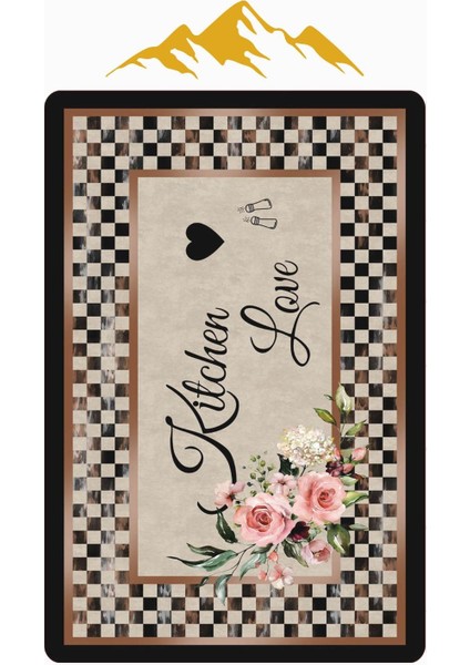 Kitchen Love Desenli Dijital Baskı Kaymaz Taban Mutfak Halısı H0031 modelleri