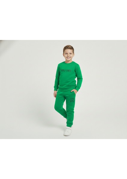 3 Iplik Çocuk Şardonlu Kabartmalı Baskı Yeşil Kombin 3