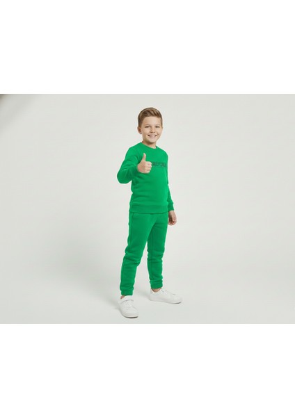 3 Iplik Çocuk Şardonlu Kabartmalı Baskı Yeşil Kombin 3 fiyatları