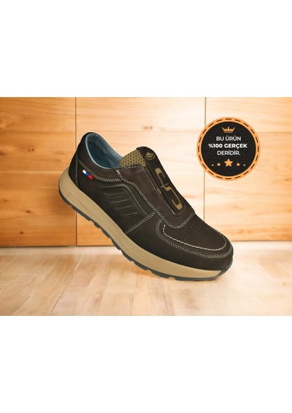 B-4802 Hakiki Nubuk Deri Lastikli Bağcıksız Model Kaymaz Erkek Rahat Günlük Ayakkabı