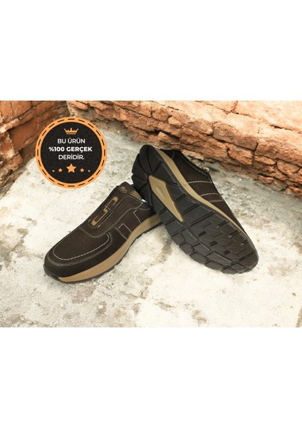 B-4802 Hakiki Nubuk Deri Lastikli Bağcıksız Model Kaymaz Erkek Rahat Günlük Ayakkabı