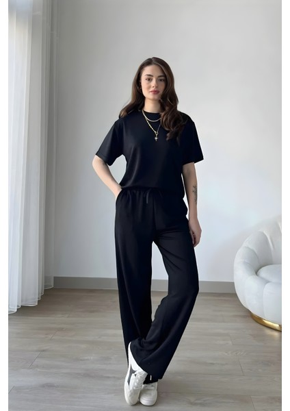 Kadın Kısa Kollu Modal Penye Yüksek Bel Bol Paça Alt-Üst Takım fiyatları