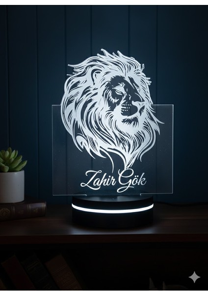 Kişiye Özel LED Işıklı Aslan Tasarımlı İsim Yazılı Masa Lambası – Hediyelik Gece Lambası