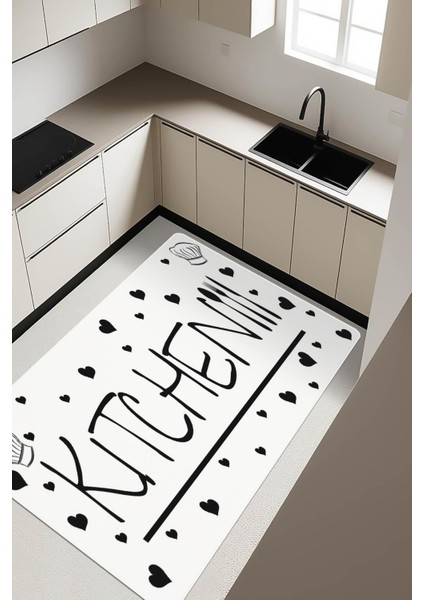 Kitchen Desenli Dijital Baskı Kaymaz Taban Mutfak Halısı H0060