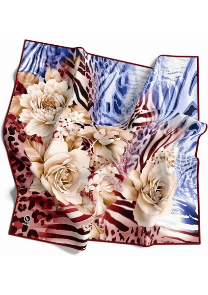 Twill Renkli Şerit Desenli Bordo Renkli 90X90 Eşarp (Ipek Içermez) Kenar Dikiş Şekli El Dikişli