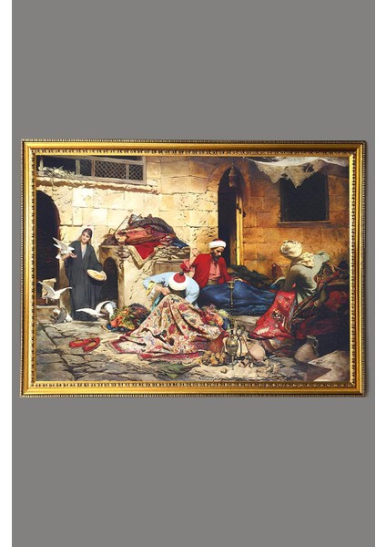 Pazarda Halı Tamircileri Desenli Dijital Baskılı Kadife Kumaş Çerçeveli Tablo TBL0021