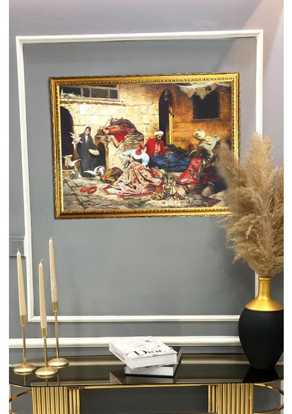 Pazarda Halı Tamircileri Desenli Dijital Baskılı Kadife Kumaş Çerçeveli Tablo TBL0021 fiyatları