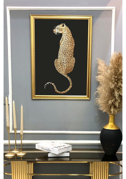 Leopar Figürlü Dijital Baskılı Kadife Kumaş Çerçeveli Tablo TBL0035 fiyatları