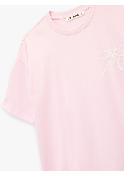 Kısa Kollu Pamuklu Bisiklet Yaka Arkası Baskılı Oversize Tişört modelleri