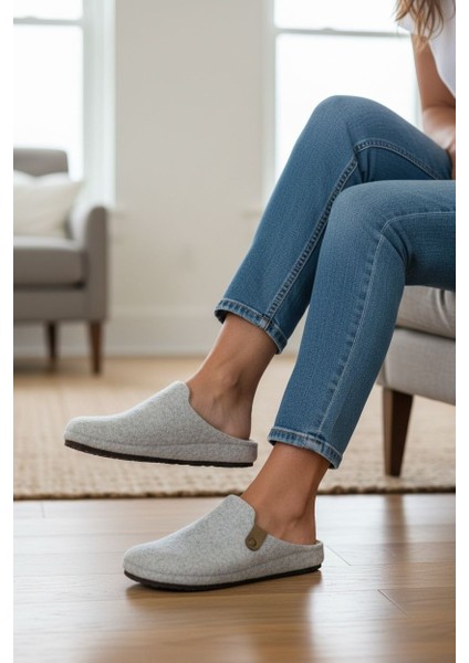 Tam Ortopedik Keçe Kadın Rahat ve Hafif Şık Gri Ev Terliği fırsatları