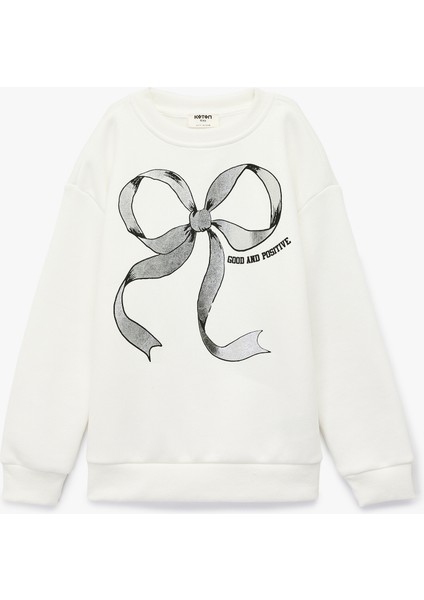 Bisiklet Yaka Uzun Kollu Fiyonk Baskılı Sweatshirt