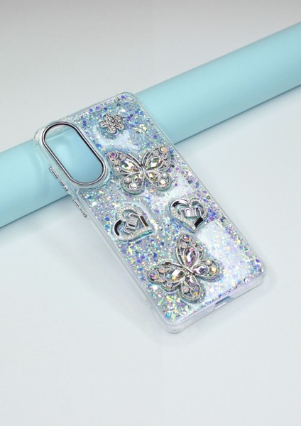 Oppo A60 Kılıf Kelebek Desenli Parlak Simli Kapak fiyatları