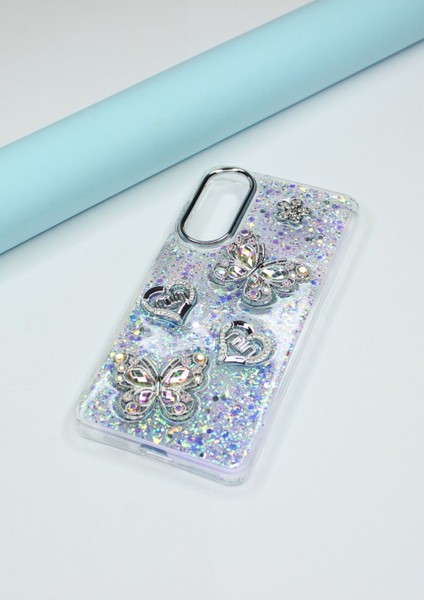 Oppo A60 Kılıf Kelebek Desenli Parlak Simli Kapak modelleri