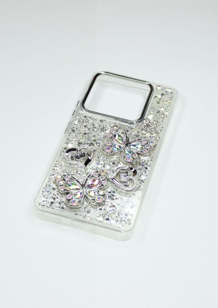 Xiaomi Mi 14T Pro Kılıf Kelebek Desenli Parlak Simli Kapak indirimleri