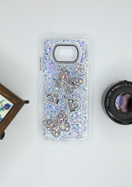Poco X3 Pro Kılıf Kelebek Desenli Parlak Simli Kapak