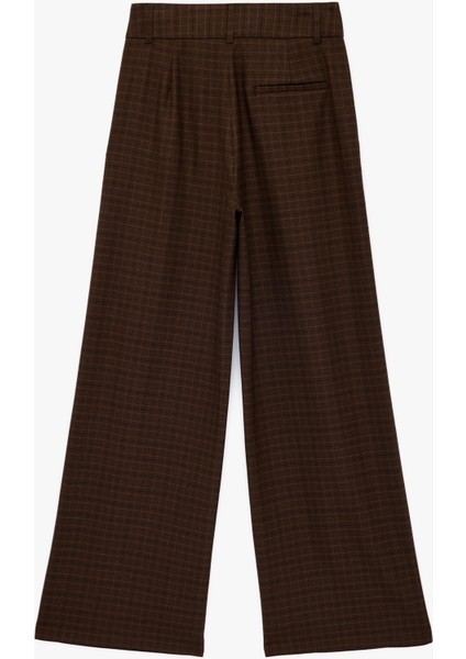 Yüksek Bel Kemer Detaylı Ekoseli Geniş Paça Pantolon fiyatları