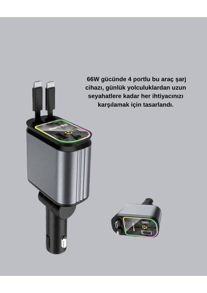 Araç Şarj Adaptörü 66W Pd Qc Hızlı Şarjlı ve Çekilebilir Kablolu - TG0012-2RNOG0 fiyatları