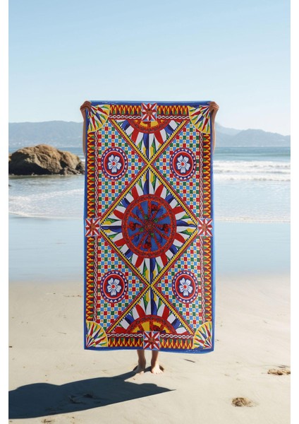 Dijital Baskı Plaj Deniz Havlusu Modern Desenli Peştamal (80X160 Cm) HVL0067