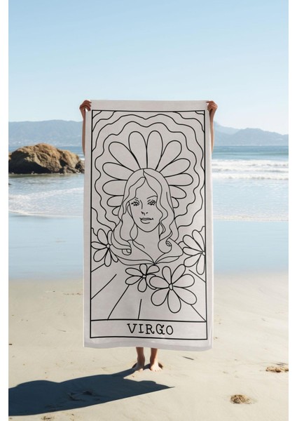 Dijital Baskı Plaj Deniz Havlusu Başak Burcu Desenli Peştamal HVL0046