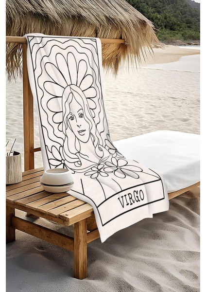Dijital Baskı Plaj Deniz Havlusu Başak Burcu Desenli Peştamal HVL0046 modelleri