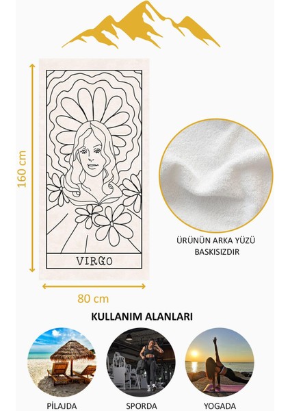 Dijital Baskı Plaj Deniz Havlusu Başak Burcu Desenli Peştamal HVL0046 fırsatları