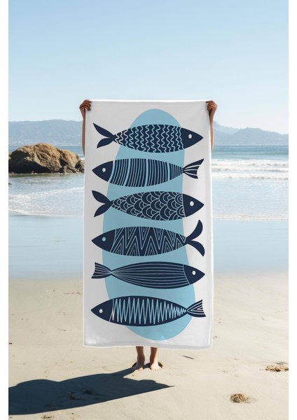 Dijital Baskı Plaj Deniz Havlusu Balık Desenli Peştamal HVL0120