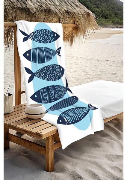 Dijital Baskı Plaj Deniz Havlusu Balık Desenli Peştamal HVL0120 modelleri
