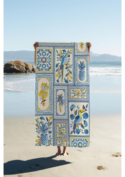 Dijital Baskı Plaj Deniz Havlusu Modern Bacı Milano Desenli Peştamal HVL0157