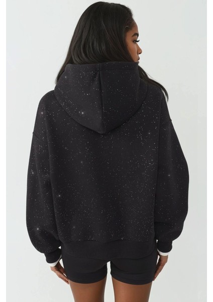 Kadın Simli Kapüşonlu Sweatshirt Siyah modelleri