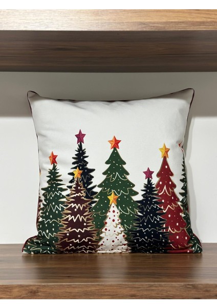 H1264 Renkli Çam Ağaçları Kırlent Runner 3lü Kombin Set fiyatları