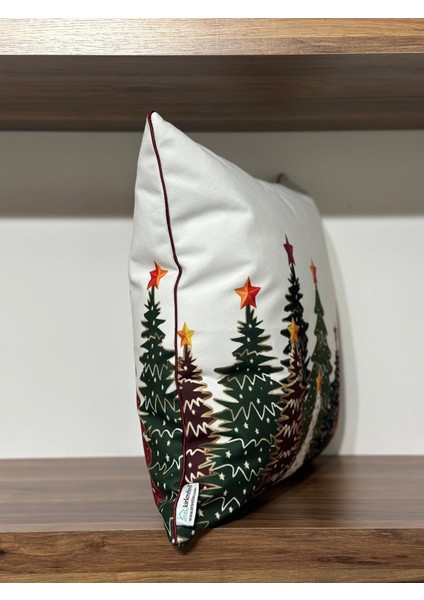 H1264 Renkli Çam Ağaçları Kırlent Runner 3lü Kombin Set modelleri