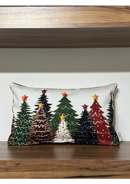 H1264 Renkli Çam Ağaçları Kırlent Runner 3lü Kombin Set fırsatları