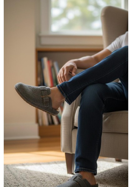 Tam Ortopedik Keçe Erkek Rahat ve Hafif Şık Füme Ev Terliği fiyatları