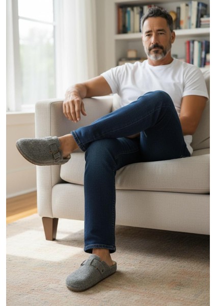 Tam Ortopedik Keçe Erkek Rahat ve Hafif Şık Füme Ev Terliği modelleri