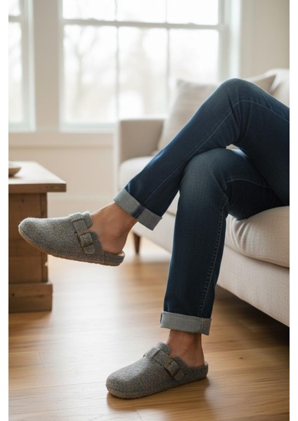 Tam Ortopedik Keçe Erkek Rahat ve Hafif Şık Füme Ev Terliği fırsatları