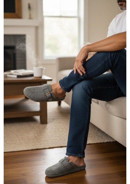 Tam Ortopedik Keçe Erkek Rahat ve Hafif Şık Füme Ev Terliği indirimleri