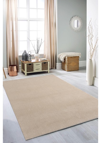 Rölyef Halı Yolluk Vizon | Kaymaz Taban | Makinada Yıkanabilir | Salon, Mutfak & Koridor