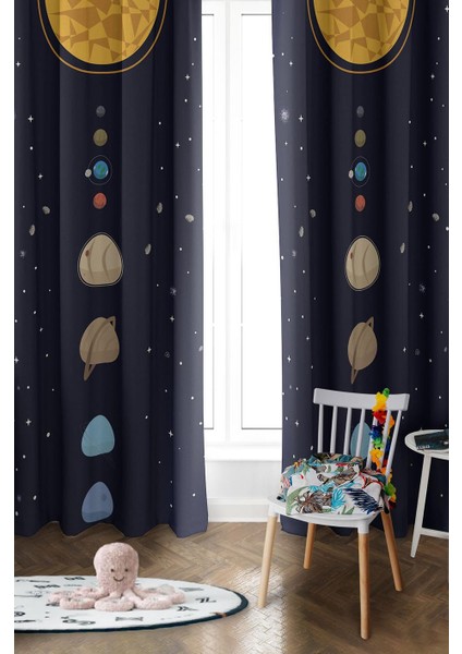 Parlak Saten Mikro Kumaş Çift Kanat Çocuk Odası Fon Perde Takımı PRD0039