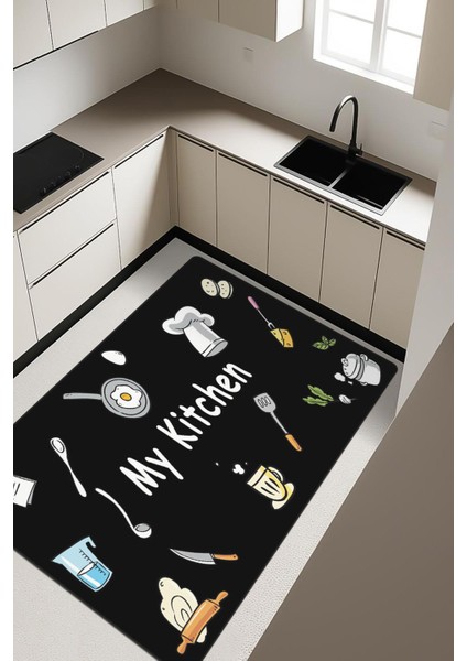 My Kitchen Desenli Dijital Baskı Kaymaz Taban Mutfak Halısı H0037