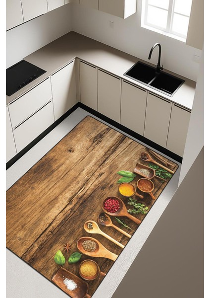 Baharat Desenli Dijital Baskı Kaymaz Taban Mutfak Halısı H0051